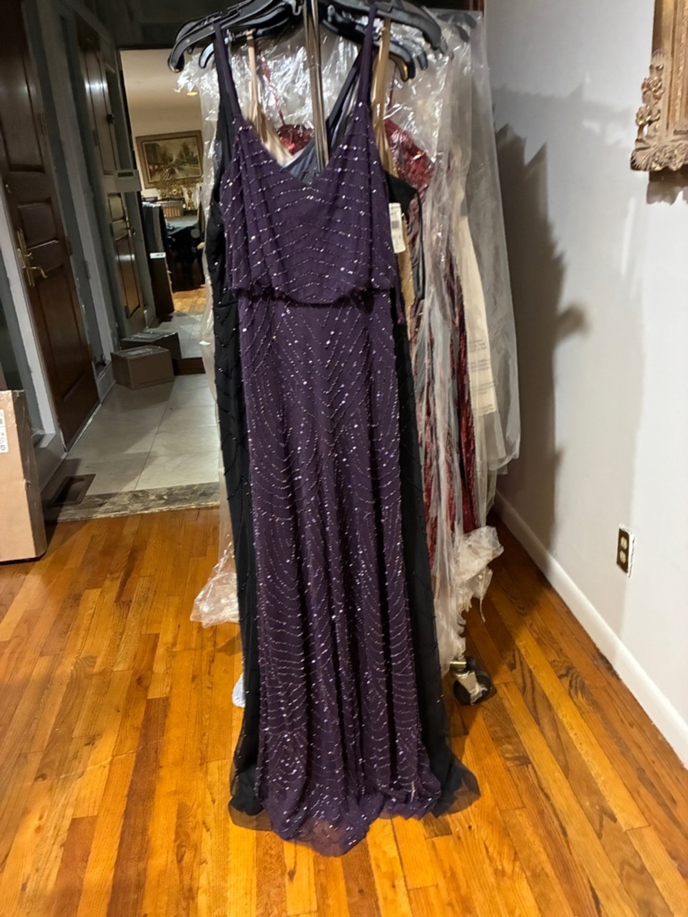 Adrianna Papell Plum Beaded Gown SZ 2 NWT Formal GALA Art Deco Evening MOB Party - Picture 9 of 12